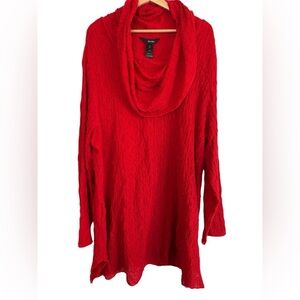 Ali Miles Tunic Top 3X Cowl Neck Red Crinkle Gauze Lagenlook Holiday